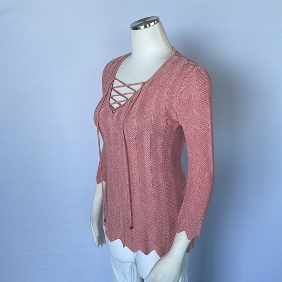 WHBM Salmon Pink Shimmer Knit Top X Small - Picture 10 of 13